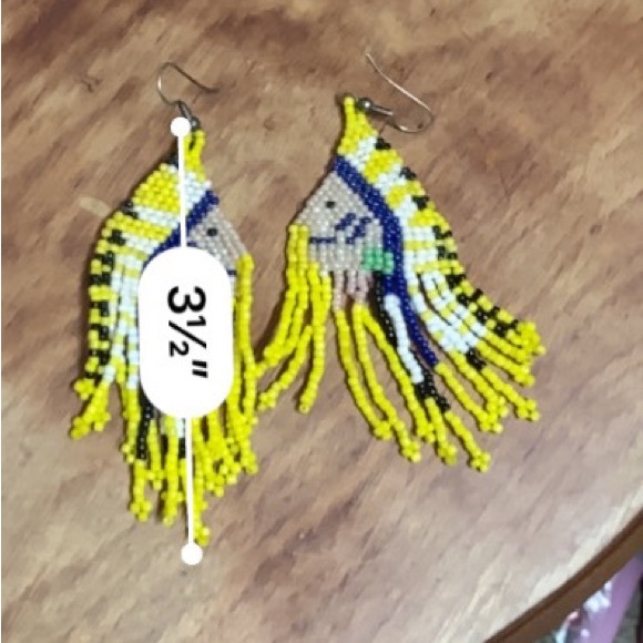 Native American beaded earrings yellow - Picture 2 of 2